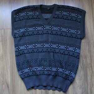 Vintage Star No. 1 Fair Isle Sweater Vest Mens V-Neck Gray Knit SIZE UNKNOWN